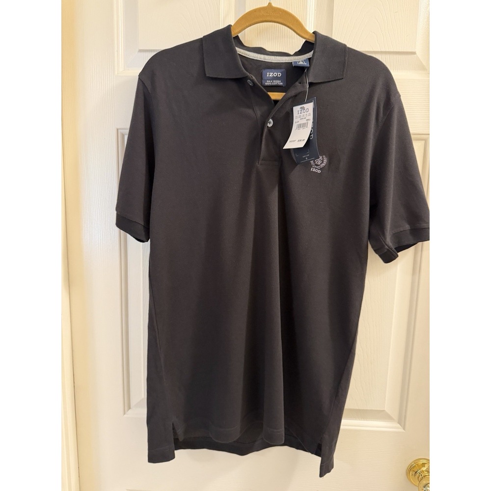 IZOD Silk Wash Men's Black Polo Shirt S Short Sleeve Cotton Solid Logo